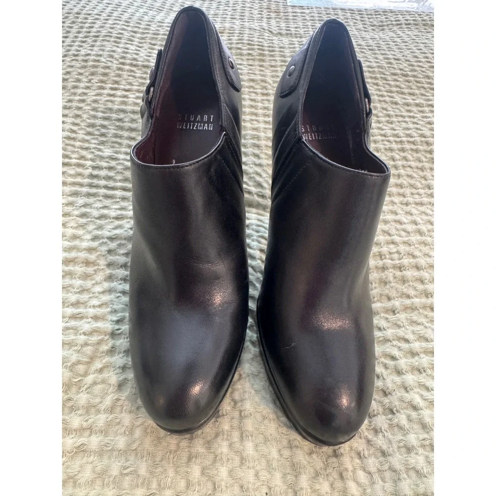 Stuart Weitzman Coverall Black Leather Platform Stiletto BootiesOW88613 7M. NWOT